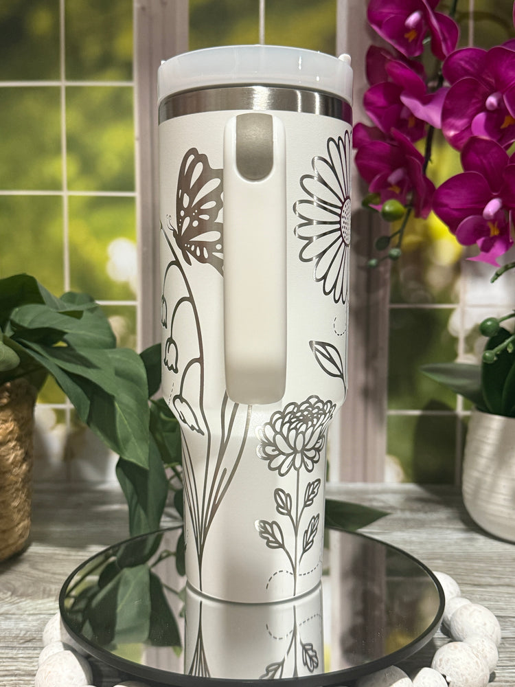 Floral Bees & Butterflies Tumbler Wrap SVG | 40oz Laser Engraving File | Rotary Engrave Digital Design | Floral SVG Design