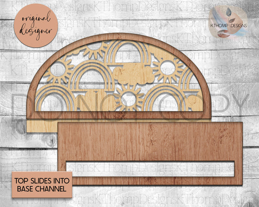 Rainbow Sun & Cloud Channel Top with Macrame Bar Digital Laser Cut File, Boho Sign, Interchangeable Sign, Hairbow Holder, SVG