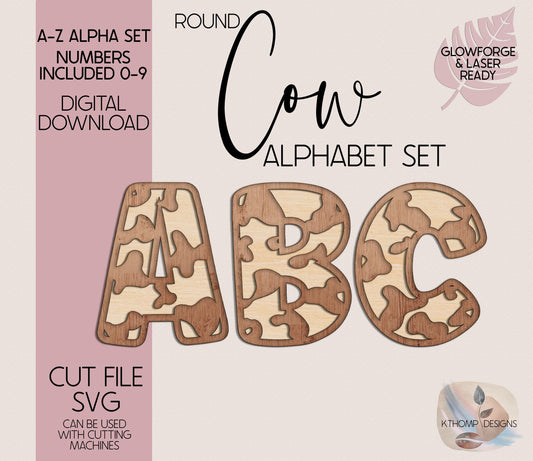 Cow Pattern Alphabet SVG | Laser Cut Files A-Z & 0-9 | Digital Alphabet Set for Laser Cutting | Wood MDF Acrylic Ready | Instant Download