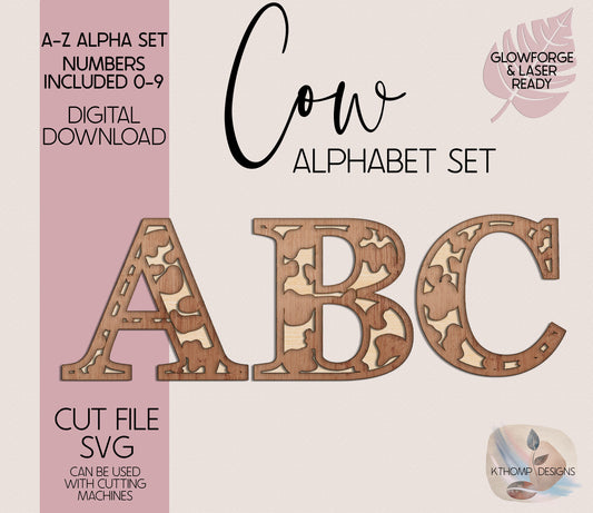 Cowhide Alphabet SVG | Laser Cut Files A-Z & 0-9 | Digital Alphabet Set for Laser Cutting | Wood MDF Acrylic Ready | Instant Download