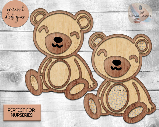 Teddy Bear Laser Cut File Cane Rattan and Solid Back SVG, Cute Teddy Bear, Boho Nursery Sign, Home Decor, Wood Nursery Decor, Glowforge