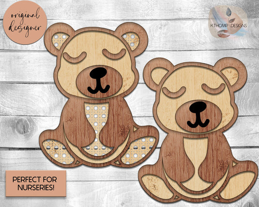 Teddy Bear Laser Cut File Cane Rattan and Solid Back SVG, Cute Teddy Bear, Boho Nursery Sign, Home Decor, Wood Nursery Decor, Glowforge