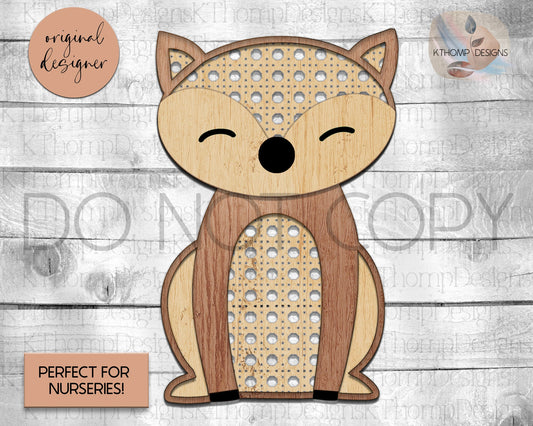 Laser Cut File Cane Rattan Fox SVG, Cute Rattan Fox, Boho Nursery Sign, Woodland Fox SVG, Wood Fox, Nursery Decor, Glowforge, XTool