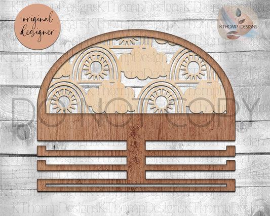 Rainbow, Sun & Cloud Headband and Bow Holder design, Digital Download, Laser Cut File, Girls Room Decor, Cheer Bow Holder, Medal Holder