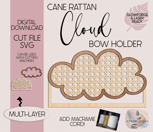 Cane Rattan Cloud Bow Holder design, Instant Digital Download, Laser Cut File, Glowforge File, Laser Cut, Glowforge Tested, Cricut, SVG