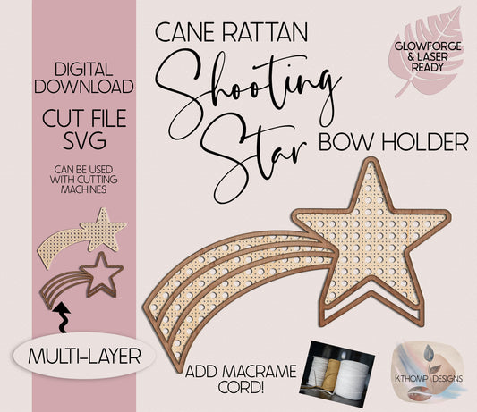 Cane Rattan Shooting Star Headband and Bow Holder design, Digital Download, Laser Cut File, Glowforge File, Laser Cut, Glowforge Tested, SVG