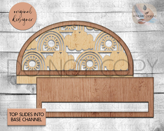 Rainbow Sun & Cloud Channel Top with Macrame Bar Digital Laser Cut File, Boho Sign, Interchangeable Sign, Glowforge, XTools M1 D1, SVG