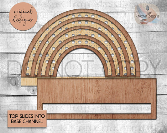 Rattan Rainbow Channel Top with Macrame Bar Digital Laser Cut File, Boho Sign, Interchangeable Sign, Hairbow Holder, SVG