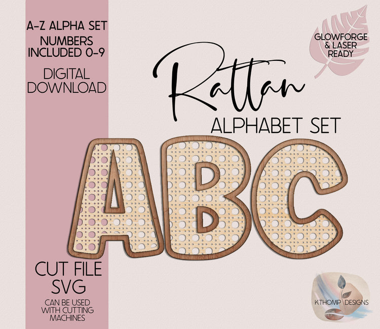 Rattan Alphabet SVG | Laser Cut Files A-Z & 0-9 | Digital Alphabet Set for Laser Cutting | Wood MDF Acrylic Ready | Instant Download