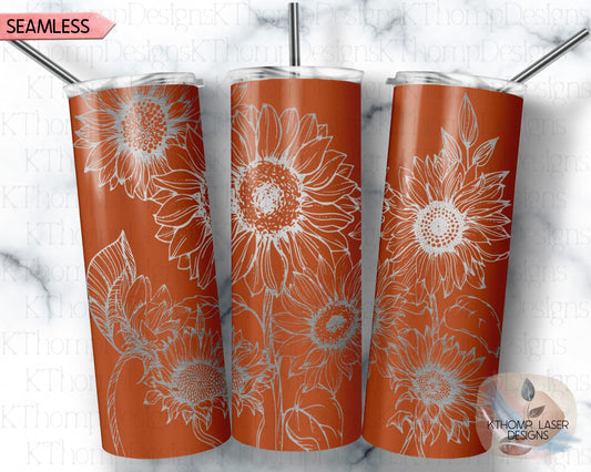 Sunflowers Tumbler Wrap SVG | 20oz Skinny Laser Engraving File | Rotary Engrave Digital Design | Floral SVG Design