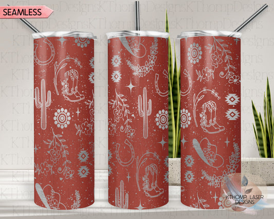 Western Floral Tumbler Wrap SVG | 20oz Skinny Laser Engraving File | Rotary Ready Digital Design | Western Farm SVG