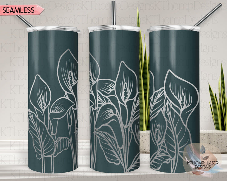 Calla Lilies Tumbler Wrap SVG | 20oz Skinny Laser Engraving File | Rotary Engrave Digital Design | Floral SVG Design