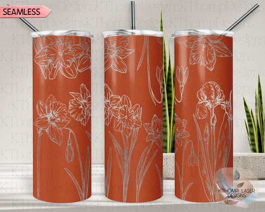 Daffodils Tumbler Wrap SVG | 20oz Skinny Laser Engraving File | Rotary Engrave Digital Design | Floral SVG Design