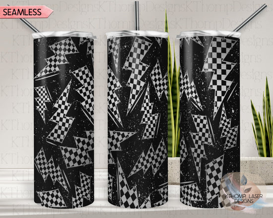 Checkered Flag Bolt Tumbler Wrap SVG | 20oz Skinny Laser Engraving File | Rotary Ready Digital Design | Career Gift SVG