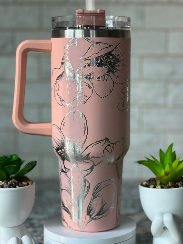 Cherry Blossom Tumbler Wrap SVG | 40oz Laser Engraving File | Rotary Engrave Digital Design | Floral SVG Design