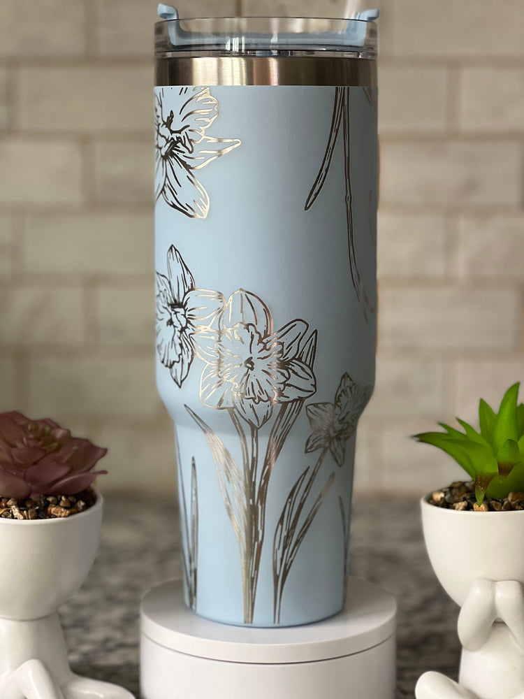 Daffodils Tumbler Wrap SVG | 40oz Laser Engraving File | Rotary Engrave Digital Design | Floral SVG Design