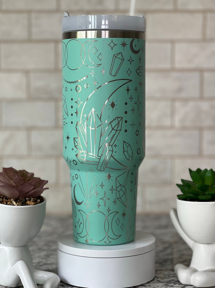 Crystals and Moons Tumbler Wrap SVG | 40oz Laser Engraving File | Rotary Ready Digital Design | Zodiac Boho SVG