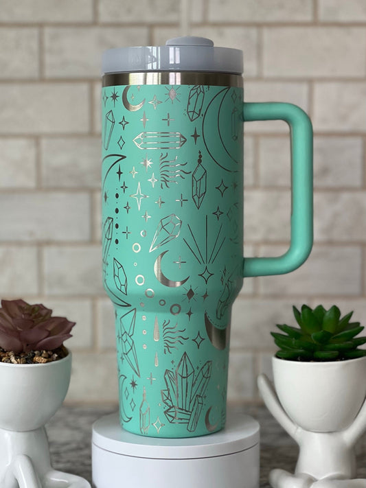 Crystals and Moons Tumbler Wrap SVG | 40oz Laser Engraving File | Rotary Ready Digital Design | Zodiac Boho SVG