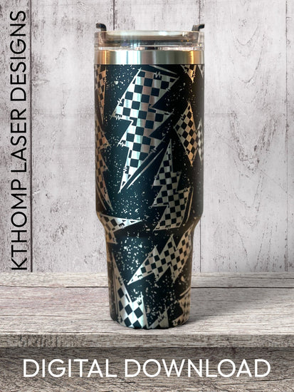 Checkered Flag Bolt Tumbler Wrap SVG | 40oz Laser Engraving File | Rotary Ready Digital Design | Career Gift SVG