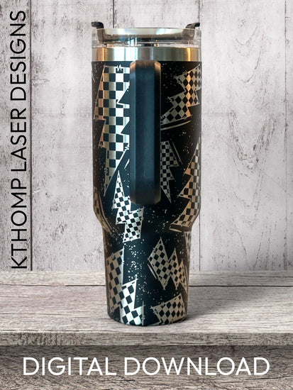 Checkered Flag Bolt Tumbler Wrap SVG | 40oz Laser Engraving File | Rotary Ready Digital Design | Career Gift SVG