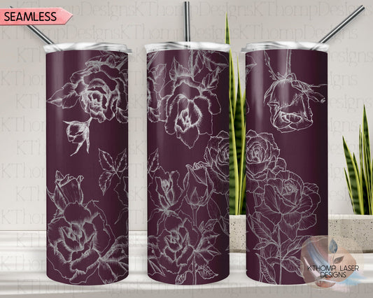 Roses 1 Tumbler Wrap SVG | 20oz Skinny Laser Engraving File | Rotary Engrave Digital Design | Floral SVG Design