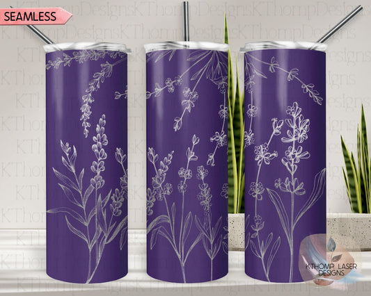 Lavender Tumbler Wrap SVG | 20oz Skinny Laser Engraving File | Rotary Engrave Digital Design | Floral SVG Design