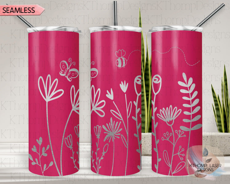 Floral Garden Tumbler Wrap SVG | 20oz Skinny Laser Engraving File | Rotary Engrave Digital Design | Floral SVG Design
