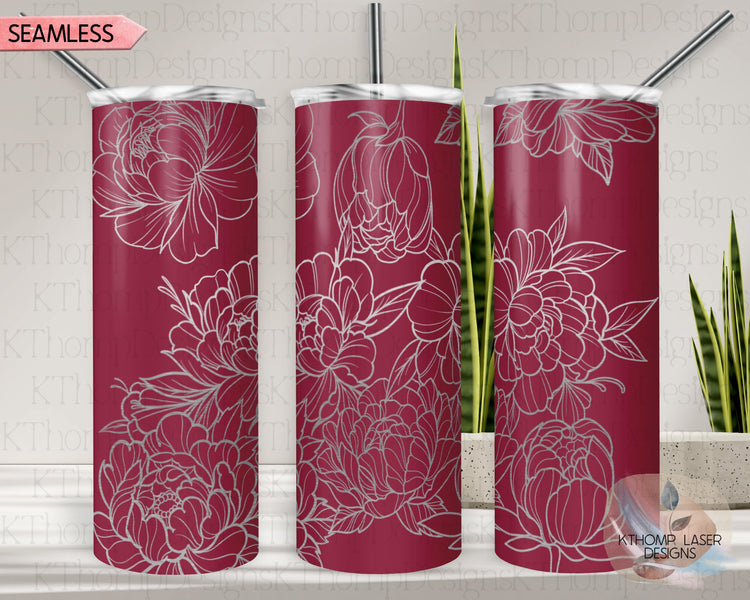 Peony Tumbler Wrap SVG | 20oz Skinny Laser Engraving File | Rotary Engrave Digital Design | Floral SVG Design
