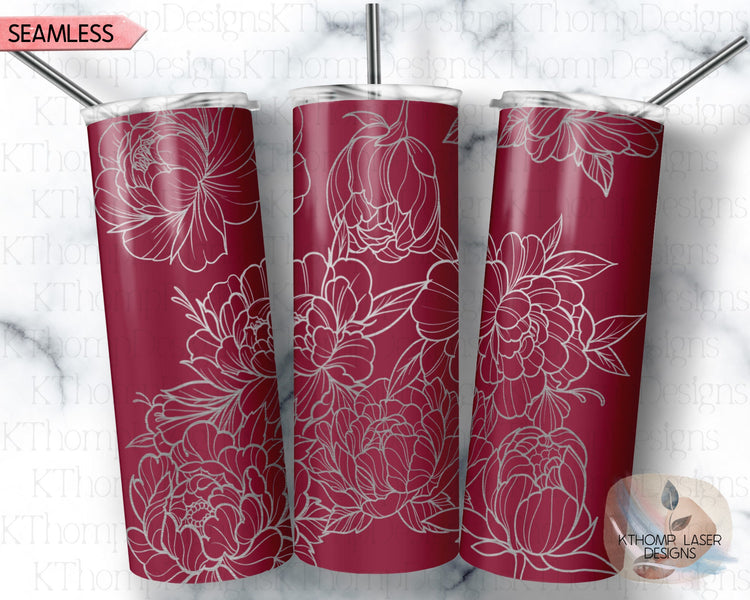 Peony Tumbler Wrap SVG | 20oz Skinny Laser Engraving File | Rotary Engrave Digital Design | Floral SVG Design