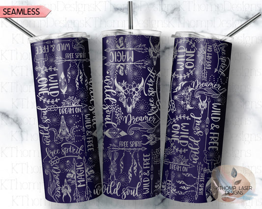 Wild Soul Free Spirit Boho Tumbler Wrap SVG | 20oz Skinny Laser Engraving File | Rotary Ready Digital Design | Zodiac Boho SVG