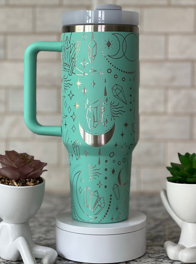 Crystals and Moons Tumbler Wrap SVG | 40oz Laser Engraving File | Rotary Ready Digital Design | Zodiac Boho SVG