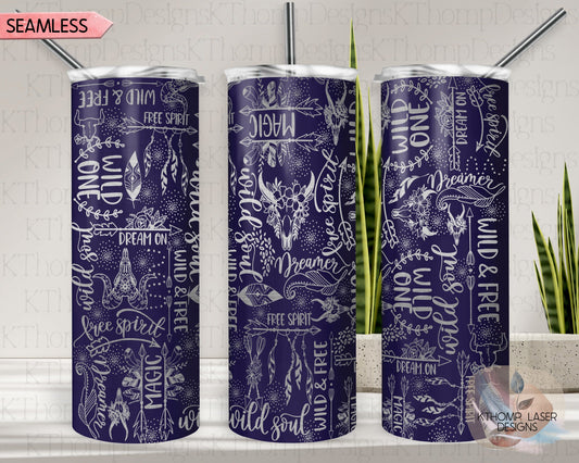 Wild Soul Free Spirit Boho Tumbler Wrap SVG | 20oz Skinny Laser Engraving File | Rotary Ready Digital Design | Zodiac Boho SVG