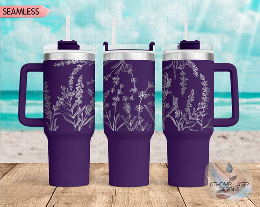 Lavender Laser Engraved TOP Wrap Design for 40oz Tumbler, Top Half, Digital Download, Seamless Design, SVG, Tumbler Wrap For Laser Rotary