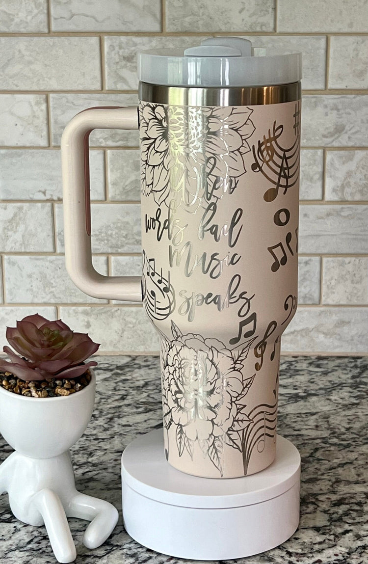 When Words Fail Music Speaks Floral Tumbler Wrap SVG | 40oz Laser Engraving File | Rotary Ready Digital Design | Career Gift SVG