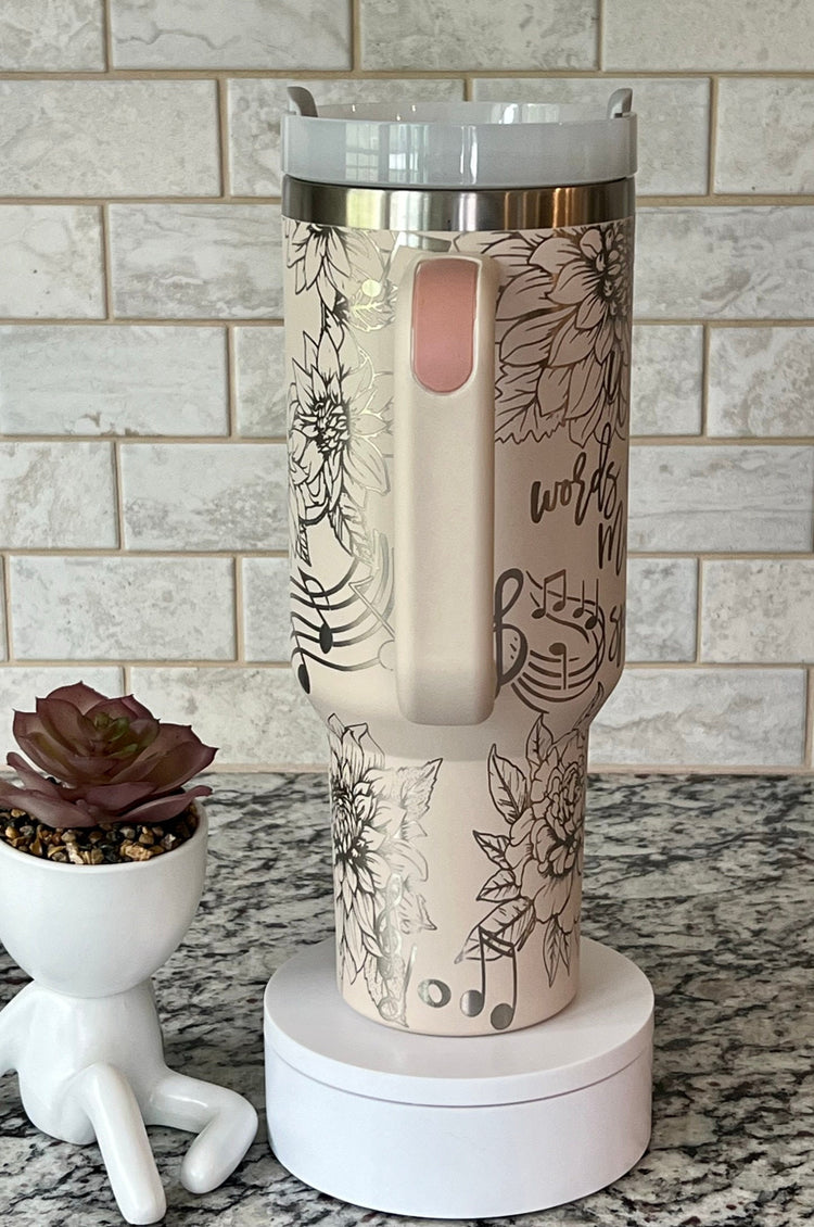 When Words Fail Music Speaks Floral Tumbler Wrap SVG | 40oz Laser Engraving File | Rotary Ready Digital Design | Career Gift SVG