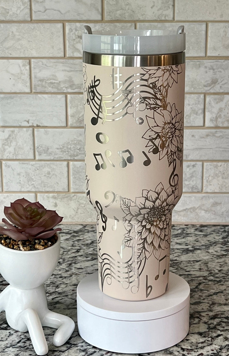 When Words Fail Music Speaks Floral Tumbler Wrap SVG | 40oz Laser Engraving File | Rotary Ready Digital Design | Career Gift SVG