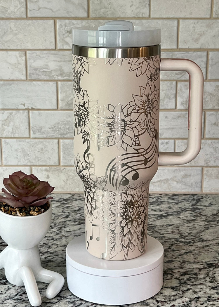 When Words Fail Music Speaks Floral Tumbler Wrap SVG | 40oz Laser Engraving File | Rotary Ready Digital Design | Career Gift SVG