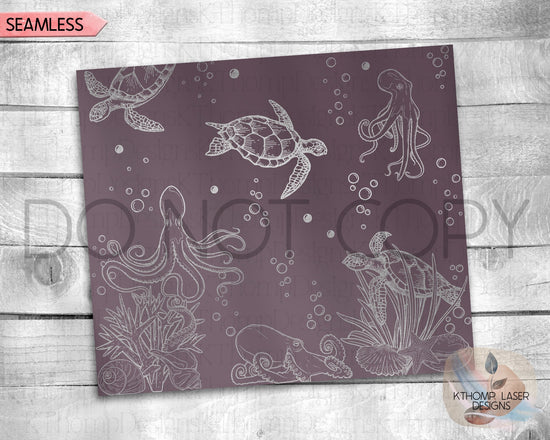 Octopus and Turtles Tumbler Wrap SVG | 20oz Skinny Laser Engraving File | Rotary Ready Digital Design | Ocean Nautical SVG