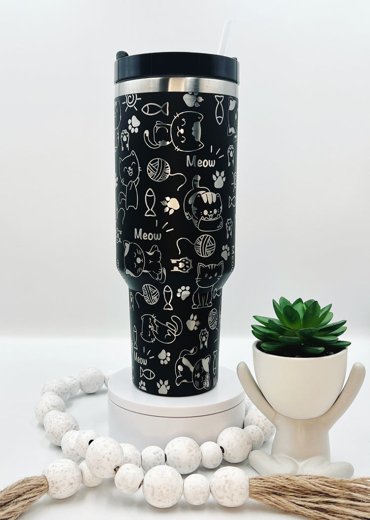 Cat Doodles Tumbler Wrap SVG | 40oz Laser Engraving File | Rotary Ready Digital Design | Pet Lover Gift