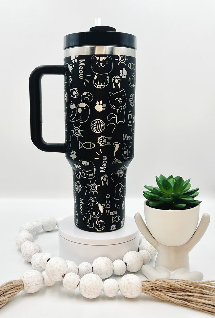 Cat Doodles Tumbler Wrap SVG | 40oz Laser Engraving File | Rotary Ready Digital Design | Pet Lover Gift