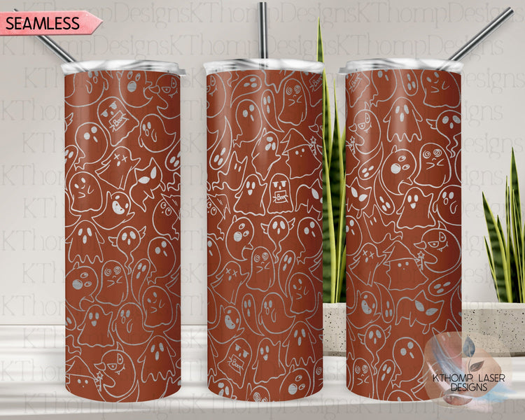 Halloween Ghosts Doodles Holiday Tumbler Wrap SVG | 20oz Skinny Laser Engraving File | Rotary Ready Digital Design | Seasonal SVG
