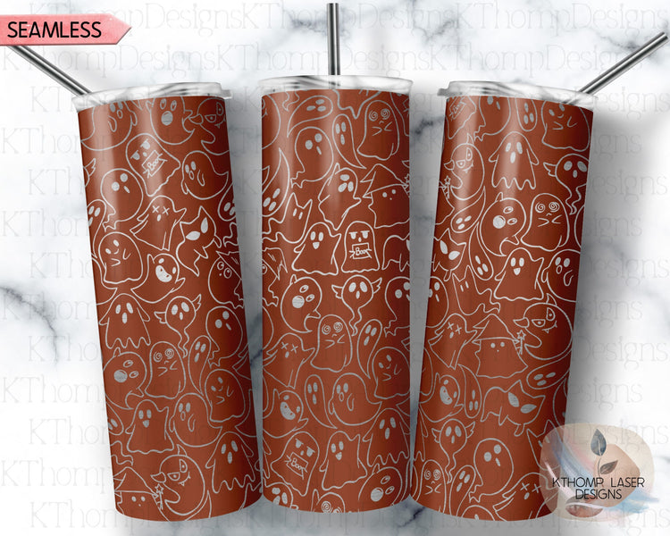 Halloween Ghosts Doodles Holiday Tumbler Wrap SVG | 20oz Skinny Laser Engraving File | Rotary Ready Digital Design | Seasonal SVG