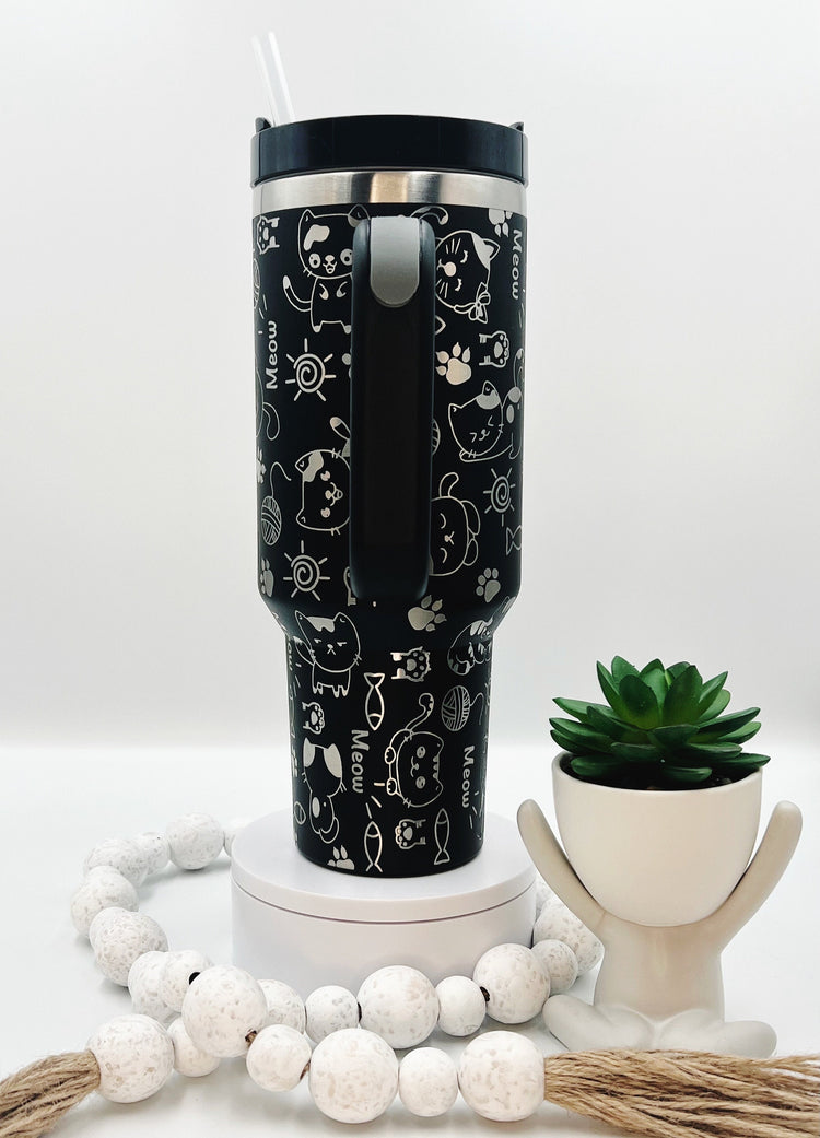 Cat Doodles Tumbler Wrap SVG | 40oz Laser Engraving File | Rotary Ready Digital Design | Pet Lover Gift