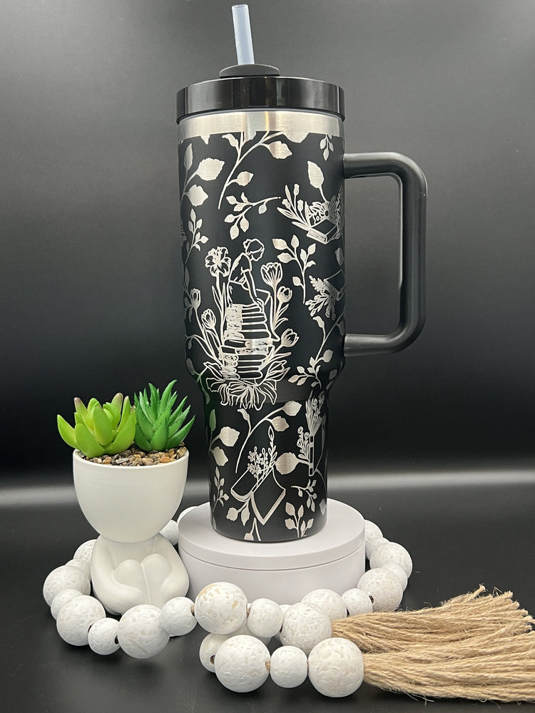 Floral Books Tumbler Wrap SVG | 40oz Laser Engraving File | Rotary Engrave Digital Design | Floral SVG Design