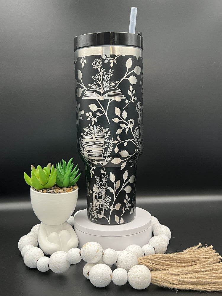 Floral Books Tumbler Wrap SVG | 40oz Laser Engraving File | Rotary Engrave Digital Design | Floral SVG Design