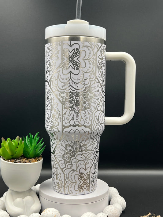 Cuss Word F*ck Mandala Tumbler Wrap SVG | 40oz Laser Engraving File | Rotary Ready Digital Design | Sassy Coffee SVG