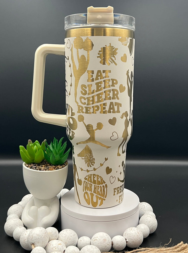Cheer Tumbler Wrap SVG | 40oz Laser Engraving File | Rotary Ready Digital Design | Sports Fan SVG