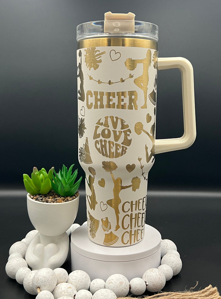 Cheer Tumbler Wrap SVG | 40oz Laser Engraving File | Rotary Ready Digital Design | Sports Fan SVG