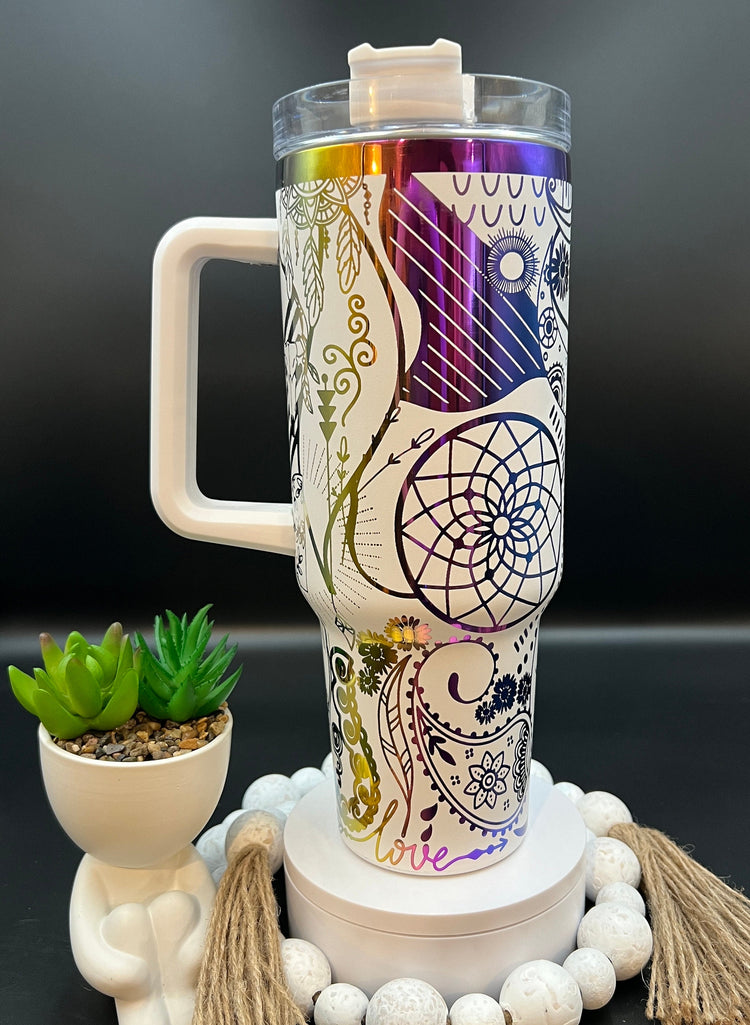 Boho Paisley Doodles Tumbler Wrap SVG | 40oz Laser Engraving File | Rotary Ready Digital Design | Zodiac Boho SVG