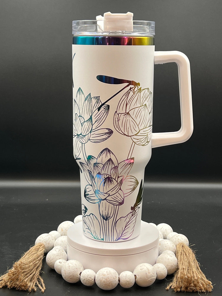 Dragonflies and Lotus Flowers Tumbler Wrap SVG | 40oz Laser Engraving File | Rotary Ready Digital Design | Jungle Theme SVG